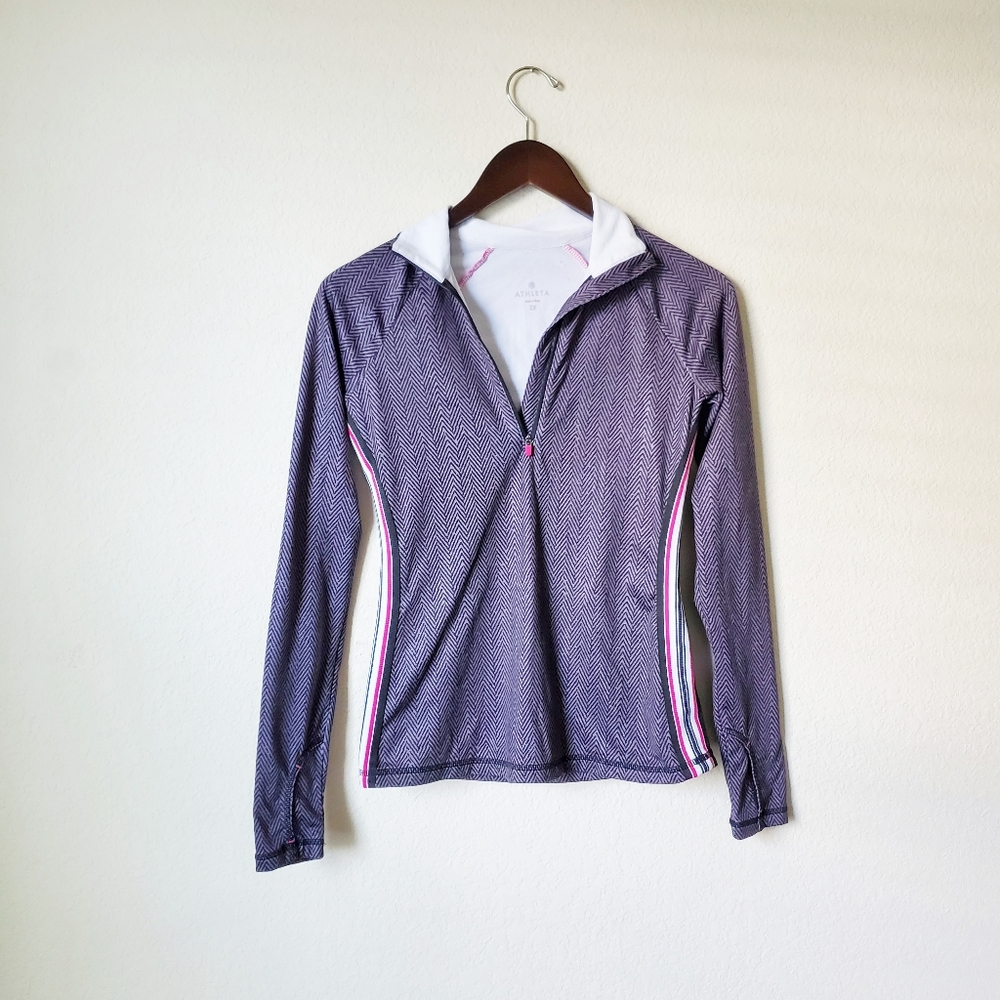 Athleta Gray and Pink 1/2 Zip Pullover XS